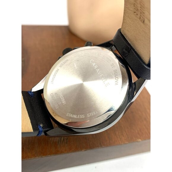 Caravelle by Bulova Men's Watch 45C118 Quartz Blue Dial Black Leather Band 40mm - Picture 6 of 14